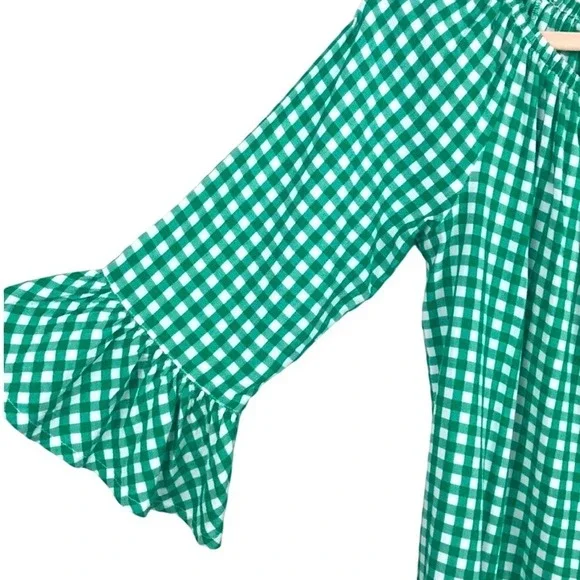 Beach Lunch Lounge Sheetal Gingham Blouse Women's Large Happy Green Classic - Picture 7 of 7
